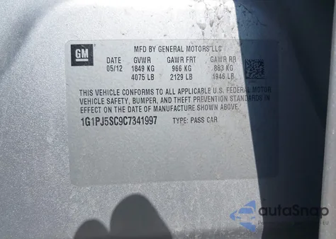 2012 Chevrolet Cruze Eco из США, поврежденный, VIN 1G1PJ5SC9C7341997